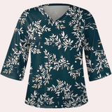 Blusa de mujer - Estampado floral - Elegante escote en V - Mangas 3/4 - Corte holgado y transpirable