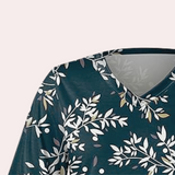 Blusa de mujer - Estampado floral - Elegante escote en V - Mangas 3/4 - Corte holgado y transpirable