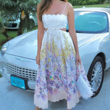 Vestido de mujer - Corte A fluido - Tirantes finos - Estampado floral - Escote festoneado