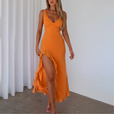 Vestido de noche para mujer - Sin mangas - Escote en V - Abertura elegante