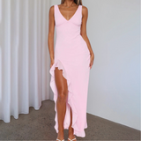 Vestido de noche para mujer - Sin mangas - Escote en V - Abertura elegante
