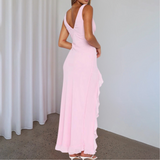 Vestido de noche para mujer - Sin mangas - Escote en V - Abertura elegante
