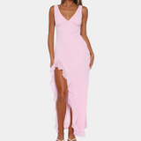 Vestido de noche para mujer - Sin mangas - Escote en V - Abertura elegante