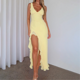 Vestido de noche para mujer - Sin mangas - Escote en V - Abertura elegante