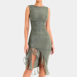 Vestido sin mangas para mujer - Corte entallado - Detalle fruncido - Elegante bajo asimétrico