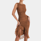 Vestido sin mangas para mujer - Corte entallado - Detalle fruncido - Elegante bajo asimétrico