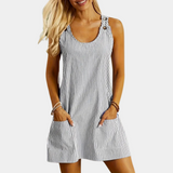 Vestido informal para mujer - Sin mangas - Cuello redondo - Rayas verticales - Corte holgado