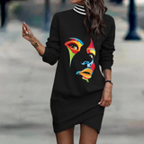 Vestido de suéter para mujer - Minivestido holgado - Cuello alto - Mangas largas - Estampado de leopardo