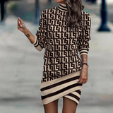 Vestido de suéter para mujer - Minivestido holgado - Cuello alto - Mangas largas - Estampado de leopardo