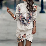 Vestido de suéter para mujer - Minivestido holgado - Cuello alto - Mangas largas - Estampado de leopardo
