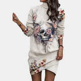 Vestido de suéter para mujer - Minivestido holgado - Cuello alto - Mangas largas - Estampado de leopardo