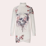 Vestido de suéter para mujer - Minivestido holgado - Cuello alto - Mangas largas - Estampado de leopardo