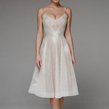 Vestido de cóctel para mujer – Escote corazón – Tirantes finos – Corte evasé – Estampado geométrico