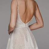 Vestido de cóctel para mujer - Escote en V - Tirantes finos - Corte midi acampanado - Tejido brillante