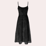 Vestido de cóctel para mujer - Escote en V - Tirantes finos - Corte midi acampanado - Tejido brillante