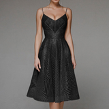 Vestido de cóctel para mujer - Escote en V - Tirantes finos - Corte midi acampanado - Tejido brillante