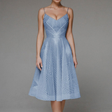 Vestido de cóctel para mujer – Escote corazón – Tirantes finos – Corte evasé – Estampado geométrico