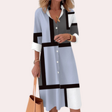 Vestido camisero para mujer - Mangas 3/4 - Cuello clásico - Abotonado - Estampado geométrico