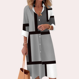 Vestido camisero para mujer - Mangas 3/4 - Cuello clásico - Abotonado - Estampado geométrico