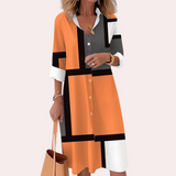 Vestido camisero para mujer - Mangas 3/4 - Cuello clásico - Abotonado - Estampado geométrico