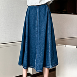 Falda larga para mujer - Corte en A - Vaquera - Casual Chic - Botones delanteros