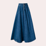 Falda larga para mujer - Corte en A - Vaquera - Casual Chic - Botones delanteros