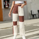 Jeans de mujer - Corte recto - Patchwork de moda - Cintura alta - Casual de moda