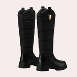 Botas hasta la rodilla para mujer – Corte ajustado – Acabado brillante – Detalles acolchados – Suela con tacos