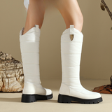 Botas hasta la rodilla para mujer – Corte ajustado – Acabado brillante – Detalles acolchados – Suela con tacos