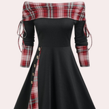 Vestido de mujer - Hombros descubiertos - Mangas 3/4 ajustables - Corte acampanado - Estampado étnico