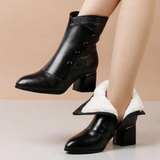 Botines de mujer – Tacón bloque – Punta redonda – Botones decorativos – Acabado texturizado