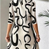 Minivestido para mujer – Corte holgado – Cuello alto – Mangas 3/4 – Tejido suave y transpirable