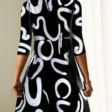 Minivestido para mujer – Corte holgado – Cuello alto – Mangas 3/4 – Tejido suave y transpirable