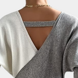 Vestido de suéter para mujer - Corte ajustado - Cuello en V cruzado - Mangas largas abotonadas