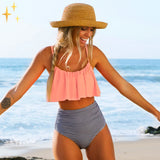 Bikini para mujer – Cintura alta cómoda – Parte superior con volantes – Tejido elástico transpirable