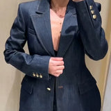 Conjunto de dos piezas: chaqueta vaquera, vaqueros de cintura alta y pantalón de oficina.