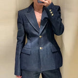 Conjunto de dos piezas: chaqueta vaquera, vaqueros de cintura alta y pantalón de oficina.