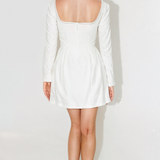 Minivestido de mujer - Escote cuadrado con perlas - Mangas largas - Corte elegante y evasé
