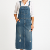 Vestido vaquero para mujer – Corte holgado – Tirantes ajustables – Detalles desgastados – Largo midi