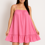 Vestido de verano para mujer – Algodón ligero – Corte holgado – Tirantes finos – Bajo con volantes