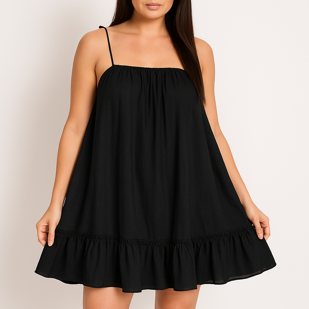 Vestido de verano para mujer – Algodón ligero – Corte holgado – Tirantes finos – Bajo con volantes