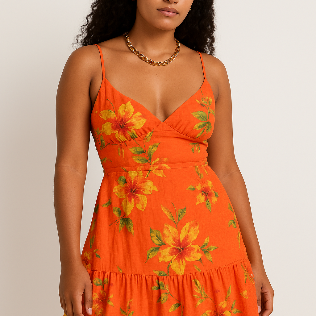 Vestido de verano para mujer – Algodón ligero – Cintura fruncida – Tirantes finos – Bajo con volantes