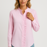 Blusa de mujer – Corte holgado – Tejido texturizado – Mangas largas – Tapeta de botones con volantes