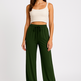 Pantalones anchos para mujer – Corte holgado – Cintura elástica con cordón – Largo completo