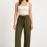 Pantalones anchos para mujer – Corte holgado – Cintura elástica con cordón – Largo completo