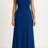 Vestido de noche para mujer – Corte entallado – Cuerpo plisado – Tul fluido – Largo completo