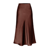 Elegante falda midi de satén de cintura alta para mujer