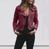 Lene - Chaqueta de cuero de moda con cuello doblado