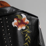 Chaqueta de cuero floral elegante, chic y duradera para mujer.
