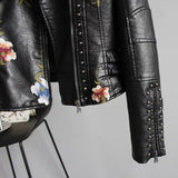Chaqueta de cuero floral elegante, chic y duradera para mujer.